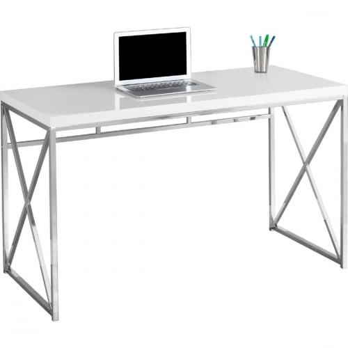 48" Computer Desk in Glossy White & Chrome Metal